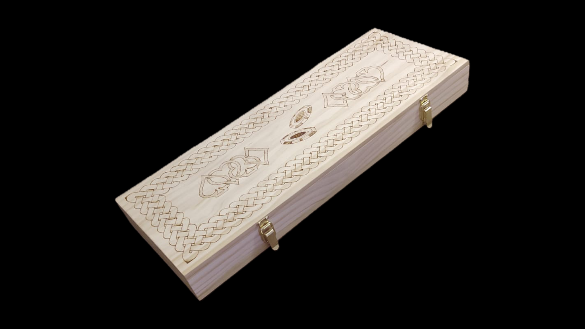Carved Wooden Case with Brass Latches