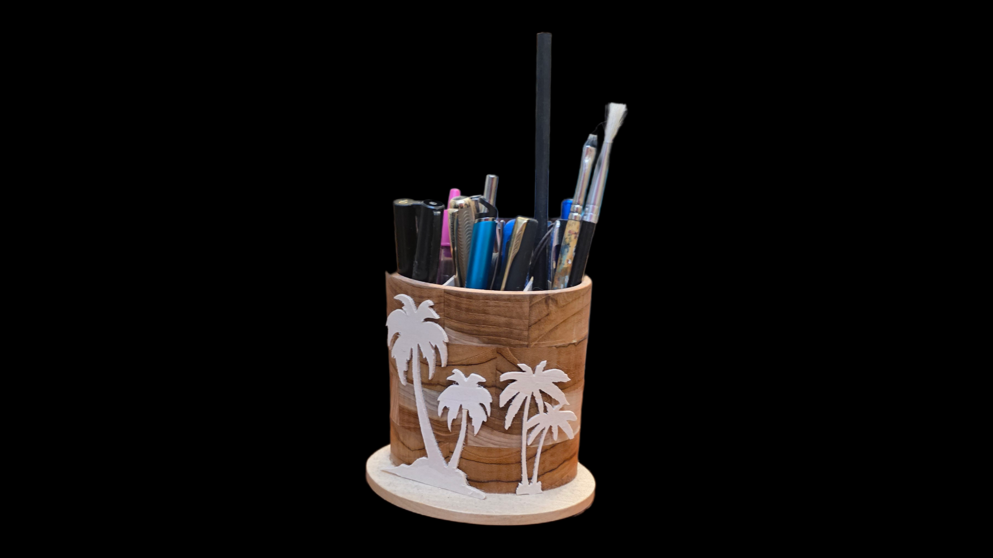 Palm Tree Wooden Pen Holder