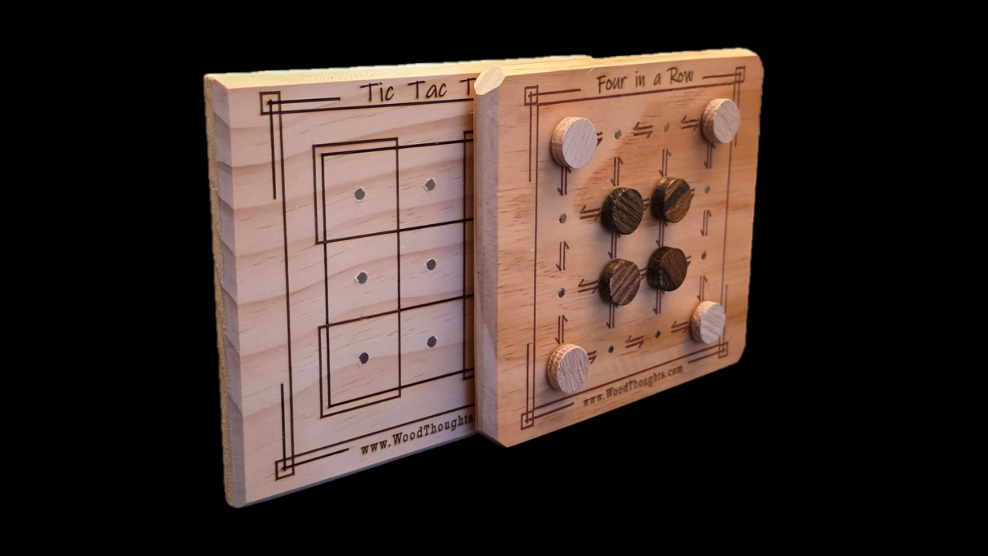 Tic Tac Toe and Four In A Row Wooden Board